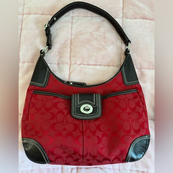 Coach | Bags | Coach Red Burgundy Signature Hampton Hobo